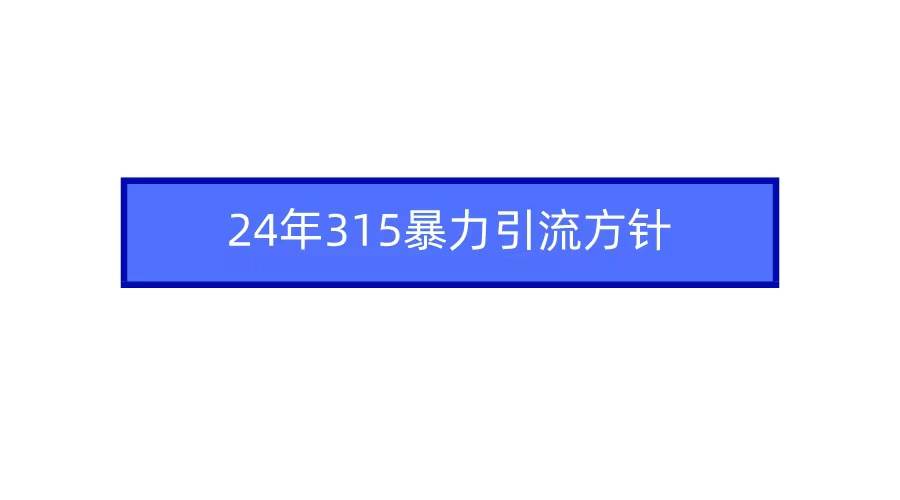 2024年315暴力引流方针网创吧-网创项目资源站-副业项目-创业项目-搞钱项目网创吧