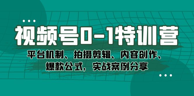 视频号0-1特训营：平台机制、拍摄剪辑、内容创作、爆款公式，实战案例分享网创吧-网创项目资源站-副业项目-创业项目-搞钱项目网创吧