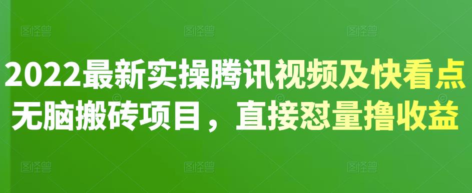 2022最新实操腾讯视频及快看点无脑搬砖项目，直接怼量撸收益网创吧-网创项目资源站-副业项目-创业项目-搞钱项目网创吧