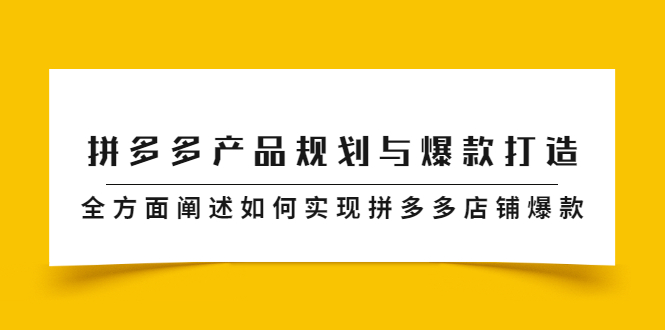 拼多多产品规划与爆款打造，全方面阐述如何实现拼多多店铺爆款网创吧-网创项目资源站-副业项目-创业项目-搞钱项目网创吧