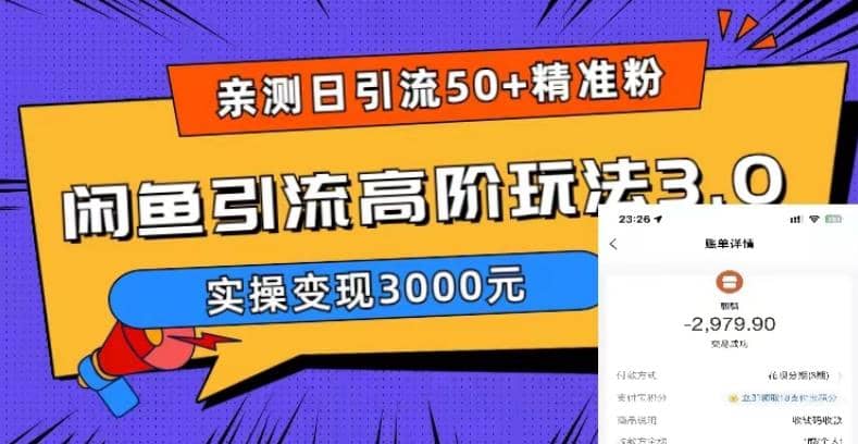 实测日引50+精准粉，闲鱼引流高阶玩法3.0，实操变现3000元网创吧-网创项目资源站-副业项目-创业项目-搞钱项目网创吧