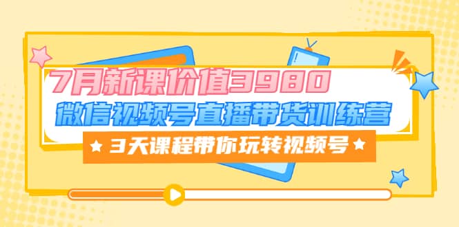 微信视频号直播带货训练营，3天课程带你玩转视频号：7月新课价值3980网创吧-网创项目资源站-副业项目-创业项目-搞钱项目网创吧