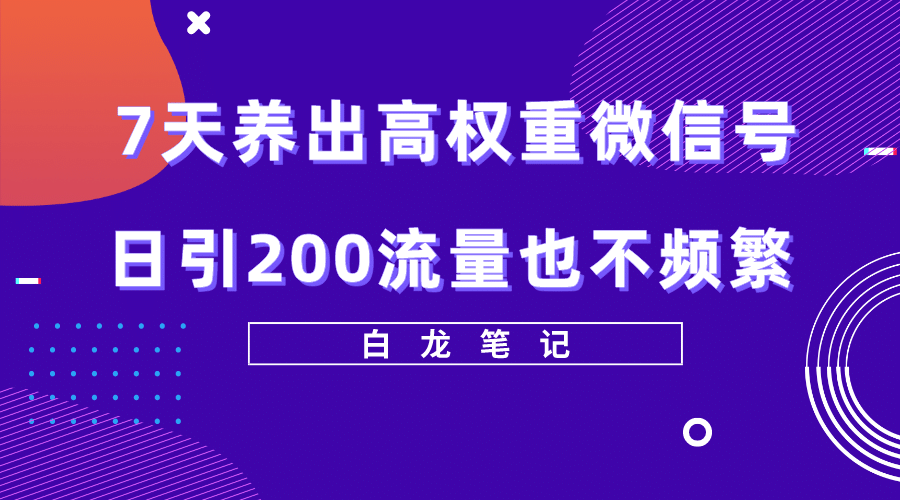 7天养出高权重微信号，日引200流量也不频繁，方法价值3680元网创吧-网创项目资源站-副业项目-创业项目-搞钱项目网创吧