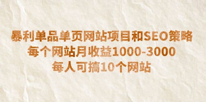 暴利单品单页网站项目和SEO策略 每个网站月收益1000-3000 每人可搞10个网创吧-网创项目资源站-副业项目-创业项目-搞钱项目网创吧