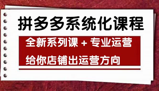 车神陪跑，拼多多系统化课程，全新系列课+专业运营给你店铺出运营方向网创吧-网创项目资源站-副业项目-创业项目-搞钱项目网创吧