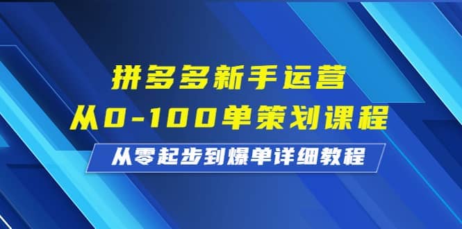 拼多多新手运营从0-100单策划课程，从零起步到爆单详细教程网创吧-网创项目资源站-副业项目-创业项目-搞钱项目网创吧