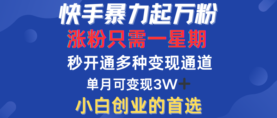 快手暴力起万粉，涨粉只需一星期！多种变现模式网创吧-网创项目资源站-副业项目-创业项目-搞钱项目网创吧