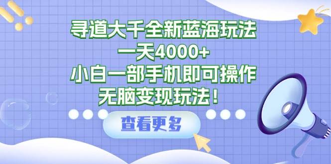 寻道大千全新蓝海玩法，一天4000+，小白一部手机即可操作，无脑变现玩法！网创吧-网创项目资源站-副业项目-创业项目-搞钱项目网创吧