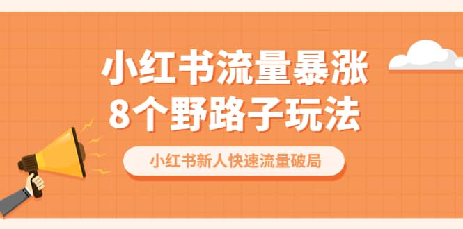 小红书流量-暴涨8个野路子玩法：小红书新人快速流量破局（8节课）网创吧-网创项目资源站-副业项目-创业项目-搞钱项目网创吧