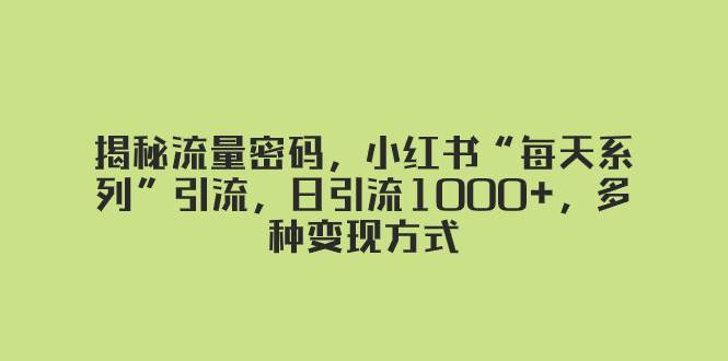 揭秘流量密码，小红书“每天系列”引流，日引流1000+，多种变现方式网创吧-网创项目资源站-副业项目-创业项目-搞钱项目网创吧