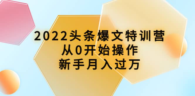 2022头条爆文特训营：从0开始操作，新手月入过万（16节课时）网创吧-网创项目资源站-副业项目-创业项目-搞钱项目网创吧