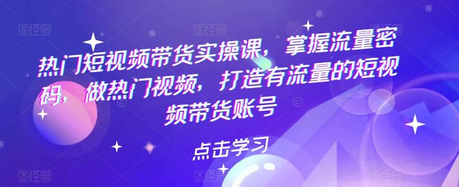 热门短视频带货实战 掌握流量密码 做热门视频 打造有流量的短视频带货账号网创吧-网创项目资源站-副业项目-创业项目-搞钱项目网创吧