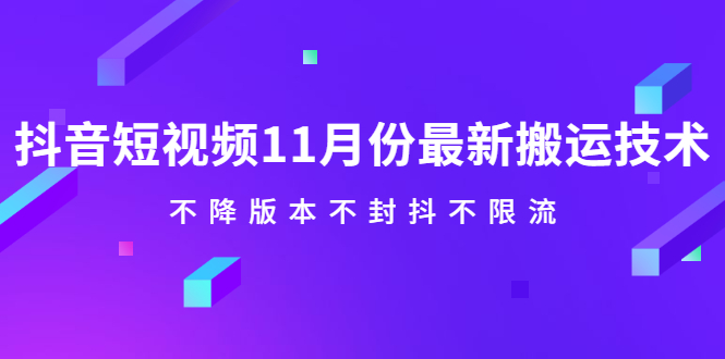 抖音短视频11月份最新搬运技术，不降版本不封抖不限流！【视频课程】网创吧-网创项目资源站-副业项目-创业项目-搞钱项目网创吧