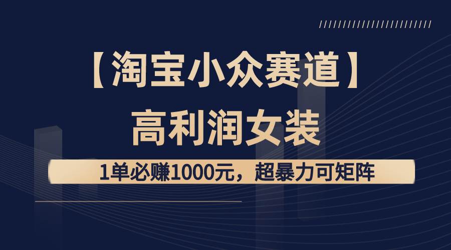 【淘宝小众赛道】高利润女装：1单必赚1000元，超暴力可矩阵网创吧-网创项目资源站-副业项目-创业项目-搞钱项目网创吧