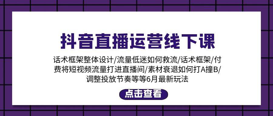 抖音直播运营线下课：话术框架/付费流量直播间/素材A撞B/等6月新玩法网创吧-网创项目资源站-副业项目-创业项目-搞钱项目网创吧