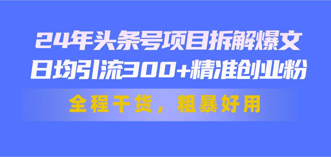 24年头条号项目拆解爆文，日均引流300+精准创业粉，全程干货，粗暴好用网创吧-网创项目资源站-副业项目-创业项目-搞钱项目网创吧