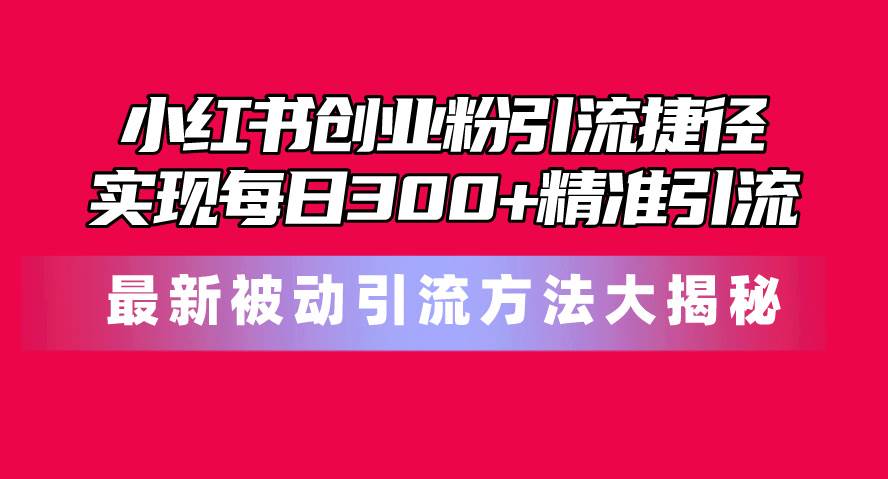 小红书创业粉引流捷径！最新被动引流方法大揭秘，实现每日300+精准引流网创吧-网创项目资源站-副业项目-创业项目-搞钱项目网创吧