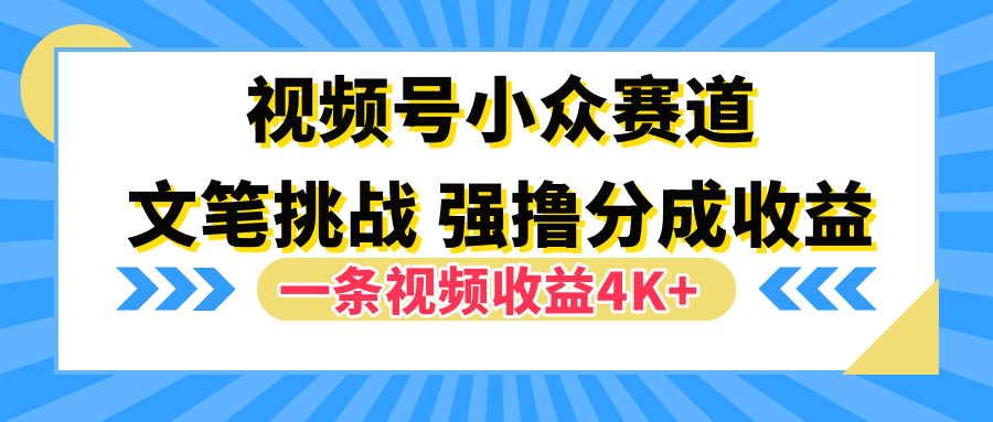 视频号小众赛道，文笔挑战，一条视频收益4K+网创吧-网创项目资源站-副业项目-创业项目-搞钱项目网创吧