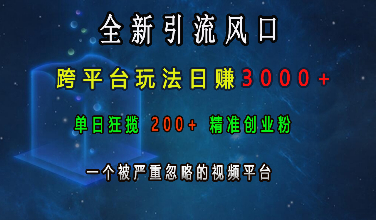 全新引流风口，跨平台玩法日赚3000+，单日狂揽200+精准创业粉，一个被严重忽略的视频平台网创吧-网创项目资源站-副业项目-创业项目-搞钱项目网创吧