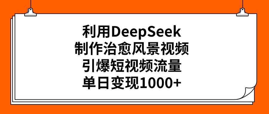 利用DeepSeek制作治愈风景视频，引爆短视频流量，单日变现1000+网创吧-网创项目资源站-副业项目-创业项目-搞钱项目网创吧