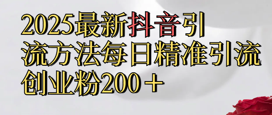 2025最新,抖音引流,方法每日精准引流创业粉300＋网创吧-网创项目资源站-副业项目-创业项目-搞钱项目网创吧