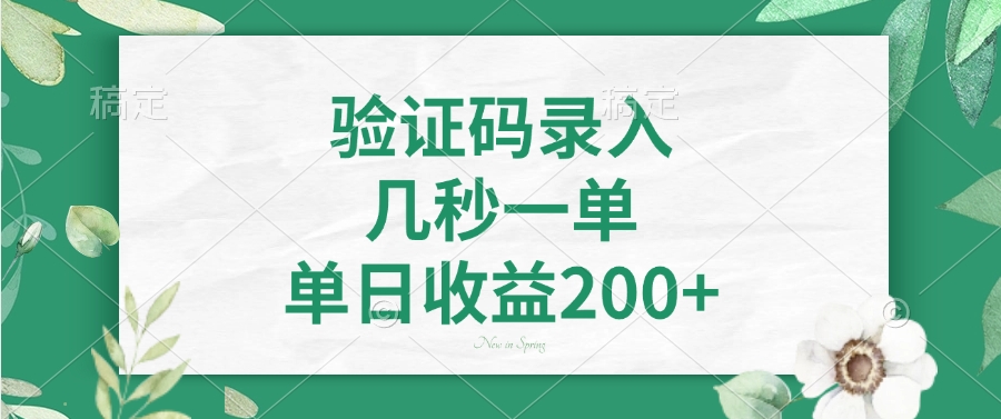 验证码录入，看图识字，几秒一单，单日收益200+网创吧-网创项目资源站-副业项目-创业项目-搞钱项目网创吧