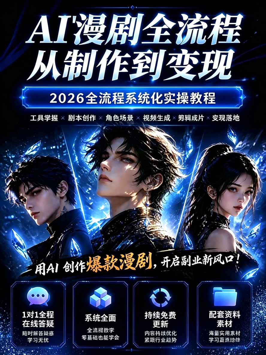 (20906期)【无水印】2026AI漫剧创作与商业变现掘金营:打通选题→AI编剧→角色场景→自动分镜→视频生成→剪辑发布→运营变现网创吧-网创项目资源站-副业项目-创业项目-搞钱项目网创吧