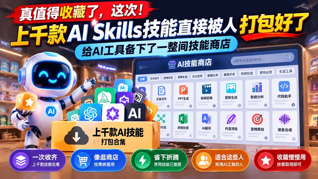 (21096期)真值得收藏了,这次!上千款AI Skills技能直接被人打包好了,给AI工具备下了一整间技能商店网创吧-网创项目资源站-副业项目-创业项目-搞钱项目网创吧