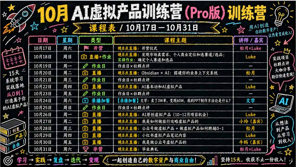 (21054期)2026AI虚拟产品10月训练营(Pro版):15天学会选品定位、AI制作数字资料、小红书引流与公众号变现,打造一人公司网创吧-网创项目资源站-副业项目-创业项目-搞钱项目网创吧