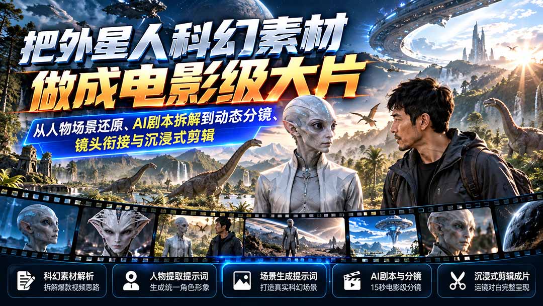 (20946期)把外星人科幻素材做成电影级大片:从人物场景还原、AI剧本拆解到动态分镜、镜头衔接与沉浸式剪辑网创吧-网创项目资源站-副业项目-创业项目-搞钱项目网创吧